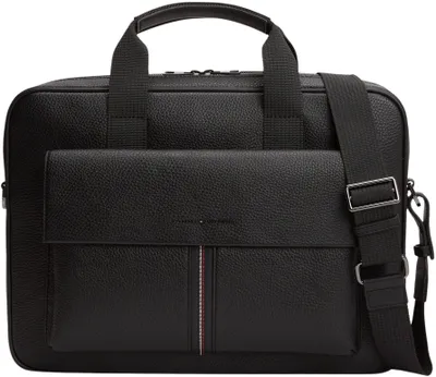 Image de Sacoche pour ordinateur portable Tommy Hilfiger, modèle Central, pour hommes, avec bandoulière amovible, couleur noire, taille unique