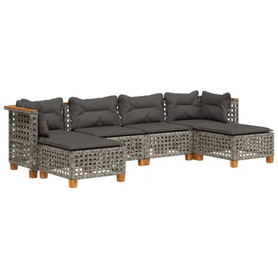 Produktbild von 6-tlg. Garten-Sofagarnitur mit Kissen Grau Poly Rattan