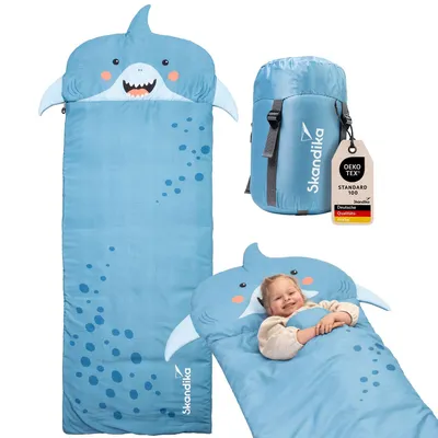 Produktbild von Skandika Kinderschlafsack Soti | Camping Schlafsack für Kinder bis 150 cm, buntes Design mit Tiermotiv, Kopfkissen, Baumwolle, maschinenwaschbar