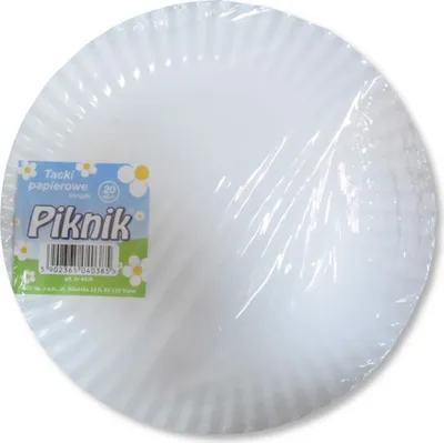 Zdjęcie produktu dla Piknik Papierowe Jednorazowe Talerze Obiadowe Białe 23 Cm 20 Sztuk