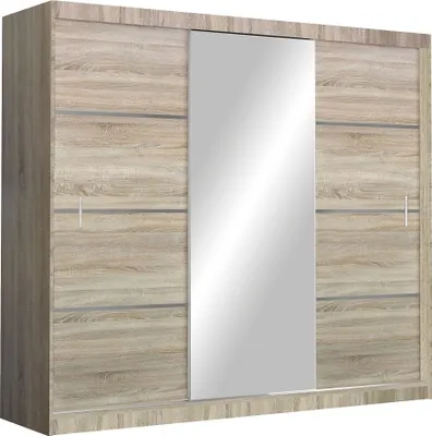 Produktbild von Furniture24 Kleiderschrank Vista 250 Schwebetürenschrank Schrank mit Schiebetür Kleiderstange 8 Einlegeboden 2 Schubladen mit Spiegel , 250 cm breit