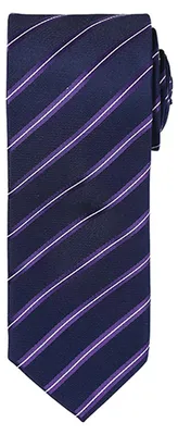 Image de Premier Workwear PR784 | Sports Stripe Tie / Largeur 3' / 7,5 cm / Longueur 57' / 144 cm - Couleur : Navy/Pourpre - Taille : One Size
