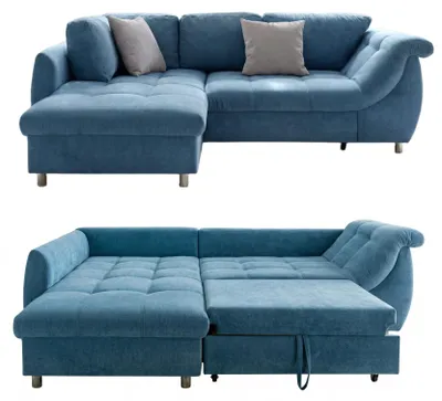 Produktbild von Ecksofa Schlafcouch Polsterecke L-Garnitur Wohnlandschaft Ottomane links in Blau / 17108