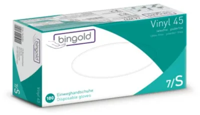 Produktbild von Bingold Vinyl 45, transparent S | Packung (100 Handschuhe)