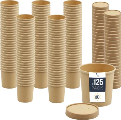 Produktbild von BenBow Einwegbehälter aus Kraftpapier mit Deckel 125 x 350 ml