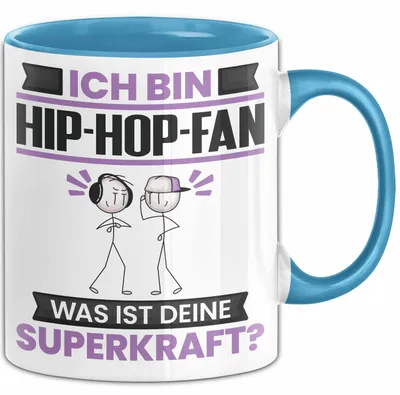 Produktbild von Hip-Hop-Fan Tasse Geschenk für Hip-Hop-Fan Geburtstag Lustiger Spruch Kaffee-Becher Was Ist Deine Superkraft (Blau)