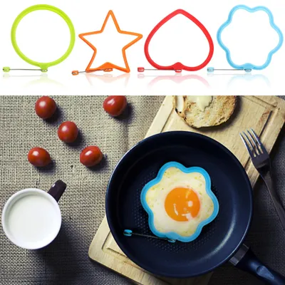 Imagen del producto de Juego de moldes para tortillas, 4 unidades, con forma de círculo, flor, estrella y corazón, para preparar huevos fritos