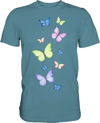 Produktbild von Bunte Schmetterlinge T-Shirt Schmetterling – Stone Blue / XL