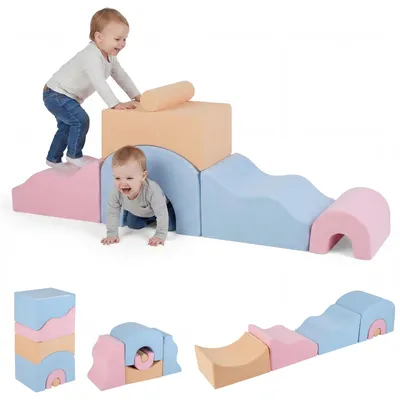 Produktbild von COSTWAY 6er Schaumstoffbausteine Set für Kinder, Softbausteine Kletterset mit Bezügen, Riesenbausteine zum Krabbeln & Rollen, Motorikspielzeug