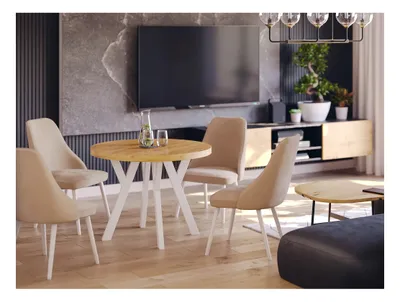 Produktbild von Furneo | Esstisch – Rund ausziehbar Esstisch  – Esszimmertisch  - 100/200 cm - Eiche Gold - Stilvoll und platzsparend