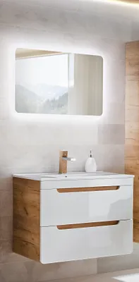 Produktbild von Badmöbel Set 2-tlg Badezimmerset FERMO Weiss HGL inkl.Waschtisch 60cm