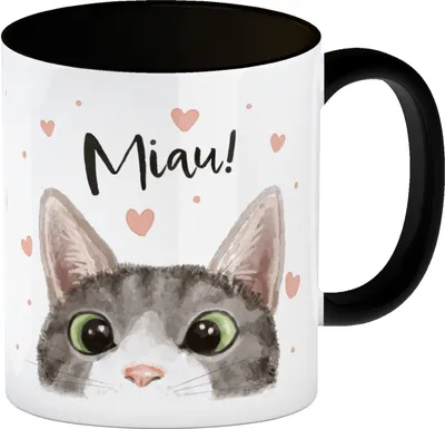 Produktbild von Miau Katze Kaffeebecher in schwarz