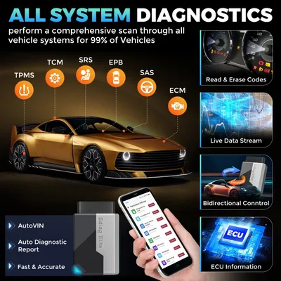 Produktbild von Auto-Diagnose-Scanner mit Bluetooth – Ediag Elite mit lebenslang en Updates – OBD2-Scanner – Für alle Systeme und 15 Reset-Funktionen – Bidirektionale Tests – Universell