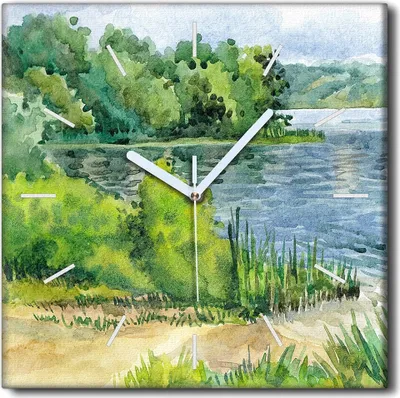 Produktbild von Coloray Uhr auf Leinwand 30x30 cm Wand Uhr Dekoration Wohnzimmer Segeltuch weiße Zeiger -Aquarelle Landschaftsommer