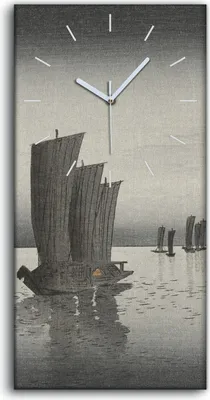 Produktbild von Wandkunst Leinwand Bild Uhr 30x60 Gemälde Asiatische See Schiffe Himmel Kunst - weiße Hände