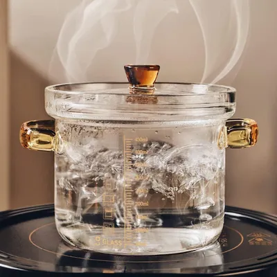Produktbild von 0.45L Glas Topf – Hitzebeständige Glaspfanne mit Abgedecktem Deckel, Transparent und Ideal für Kochen und Schmoren, Borosilikatglas