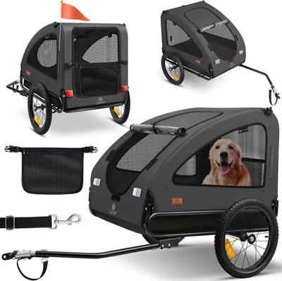 Produktbild von KESSER® Hundeanhänger Boxer 2-in-1 Hundebuggy Fahrradanhänger groß ca. 250L Volumen - Inkl. Fahne und Tasche - 600D Oxford Canvas, Klappbar SmartSpace Concept, maximale Belastbarkeit: 45kg