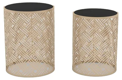 2er-Set Beistelltische, schwarz-gold, Metall/Glas, 42x42x55 cm