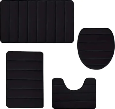 Produktbild von Zvmxot 4-teiliges Badezimmerteppich-Set, Memory Foam-Badematten für Badezimmer, Badezimmerteppich-Set – trocknet schnell, rutschfest, dick, maschinenwaschbar (schwarz)