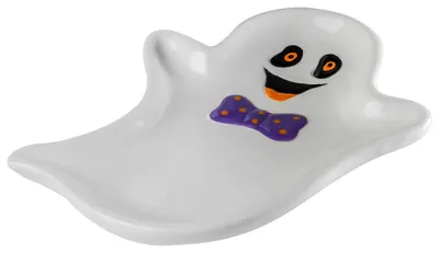 Produktbild von Keramikteller in Gespensterform als Halloween Geschirr 17 cm