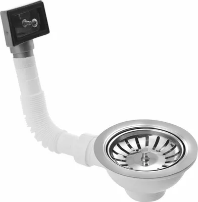 A sink drain assembly with a flexible hose and a strainer basket.