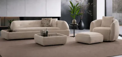 Obrázok produktu pre Sofa Sessel Pouff Beige Wohnzimmer quadratisch Stil modern geräumig