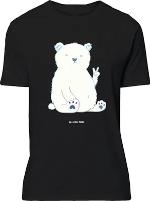 Produktbild von Mr. & Mrs. Panda Größe L T-Shirt Eisbär Faul - Schwarz - Geschenk, Bär, Nordpol, Tshirt, Entspannen, Teddy, Homeoffice, Arbeit, Shirt, mit Spruch
