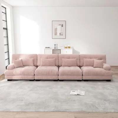 Produktbild von 4-Sitzer Modulares Ecksofa mit Tiefensitz, Chenille Schlafsofa Komfortabel Gepolstert für Wohnzimmer, Apartment, Studio, Büro, Chenille Rosa
