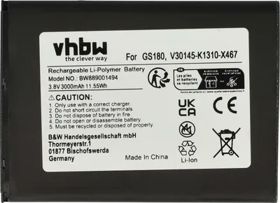 Produktbild von vhbw Akku kompatibel mit Gigaset GS180 Handy Smartphone Telefon (3000 mAh, 3,8 V, Li-Polymer)