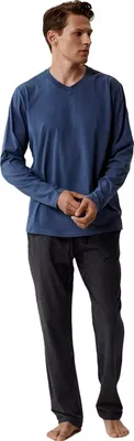 Produktbild von Herren Pyjama Atlantic aus 100% Baumwolle V-Ausschnitt dunkelblau M