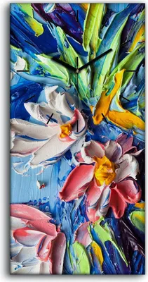 Produktbild von Wanduhr Uhr Wandbild Leinwand Geräuschlos 30x60 Ölgemälde Blumen Kunst - schwarze Hände