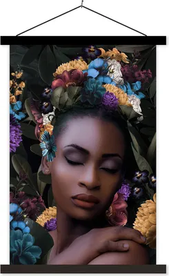 Produktbild von MuchoWow® Textilposter Blumen - Blätter - Frauen 120x180 cm mit schwarzem Rahmen - Fotos