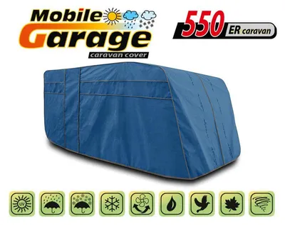 Produktbild von Hochwertige Kegel-Schutzhülle für Wohnwagen, blau, Serie Mobile Garage 550ER