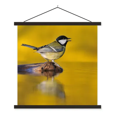 Produktbild von MuchoWow® Textilposter Kohlmeise - Vogel - Wasser 90x90 cm mit schwarzem Rahmen - Magnetisches