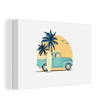 Produktbild von OneMillionCanvasses® - Leinwandbilder - 150x100 cm, Auto - Surfen - Palme - Zeichnung, Wandbilder Kunstdruck Wanddekoration