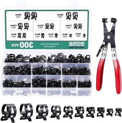Produktbild von Famanu Schlauchklemmen Set 300 Stück - 10 Größen, verstellbare Rohrschellen mit Klemmzange - 5-18 mm