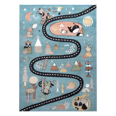 Obrázok produktu pre Koberec FUN Route pre deti, ulica, zvieratá modrá modrý 120x170 cm
