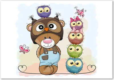 Produktbild von Tulup® Leinwandbild - 100x70 cm - Wandkunst - Drucke auf Leinwand - Leinwanddruck  - Kinderzimmer - Mehrfarbig - Teddybär und Eulen
