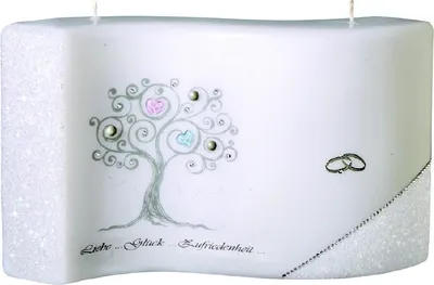 Produktbild von Hochzeitskerze Welle 15/26 x 6,5 cm mit Namensverzierung und Geschenkkarton, Nr. K43