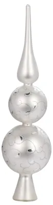 Produktbild von Christbaumspitze XL Doppelkugel Glas 31cm mit Ornamenten Weiß / Silber
