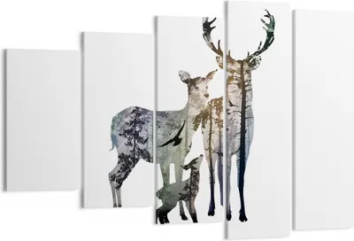 Produktbild von Bild auf Leinwand - Leinwandbild - Deer Familie Wildheit Illustration - 150x100cm - Wand Bild - Wanddeko - Leinwanddruck - Bilder - Kunstdruck - Leinwand bilder - Wandkunst - EG150x100-3184