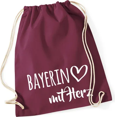 Produktbild von Huuraa Turnbeutel Bayerin mit Herz 12 Liter Burgundy Baumwolle Rucksack Geschenkidee