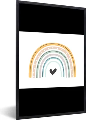 Produktbild von MuchoWow® Gerahmtes Poster Regenbogen - Herz - Tupfen - Pastell - Kinder 80x60 cm - Poster mit Schwarzem Bilderrahmen Wandposter Rahmen Foto Bilder - Schwarzem - Mit Gestell