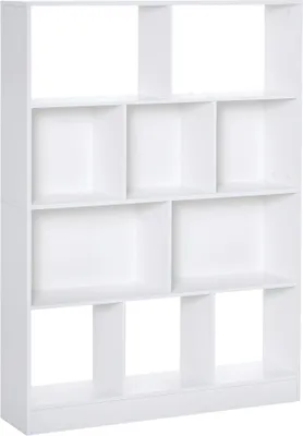 Image de Bibliothèque - Modèle 837-128 - 4 niveaux - 10 compartiments ouverts - 100 x 23,8 x 140 cm - Matériau dérivé du bois - Sans portes - Blanc
