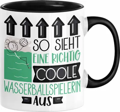 Produktbild von Wasserballspielerin Geschenk Tasse Geschenkidee für Wasserballspielerin Geburtstag Weihnachten Spruch So Sieht Eine Richtig Coole Wasserballspielerin Aus Kaffee-Becher  (Schwarz)