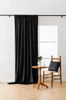 Obrázok produktu pre Záves - čierny - 140 x 270 cm - zatemňovací záves - s riasenou stuhou - velúrová látka - záves do spálne