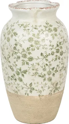 Produktbild von Clayre & Eef Vase Ø 21x37 cm Beige Grün Keramik Blumen