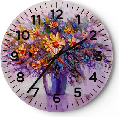 Produktbild von Wanduhr - Rund - Glasuhr - Blumen Vase - 30x30cm - Schleichendes Uhrwerk - Lautlos - zum Aufhängen bereit - Dekoration Modern - Wanddekoration aus Glas - C4AR30x30-4112