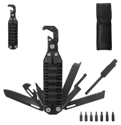 Productafbeelding van Omgoods- Zakmultitool 10-in-1 - Opvouwbaar - Sleutel/Blikopener/Flesopener - Zaag/Mes - Schroevendraaier/Vijl - Vuurstarter/Fluitje - Lichtgewicht 228,8 g - Multitool