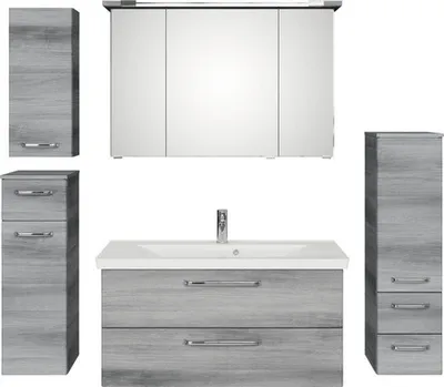 Produktbild von Pelipal Badmöbel-Set Kumba BxHxT 167 x 200 x 51 cm Frontfarbe graphit struktur quer mit Mineralguss-Waschtisch, Midischr